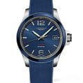 Longines Longines Conquest V.H.P. L3.719.4.96.9  L37194969 кварцевые мужские часы синий циферблат, браслет каучук — вид спереди